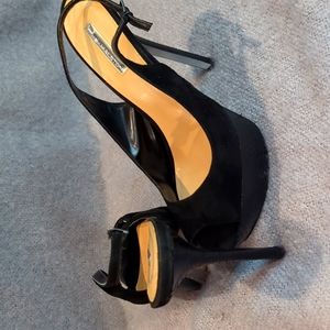 Halston black slingback platform heels
